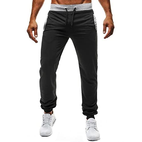 TTPSRY Jogginghose Herren Sport Hose Baumwolle Freizeithose Lang Männer Sweatpants mit Tunnelzug und Taschen Jogger Hose Trainingshose Schwarz Slim Fit Cargohose Sportswear (2XL) von TTPSRY