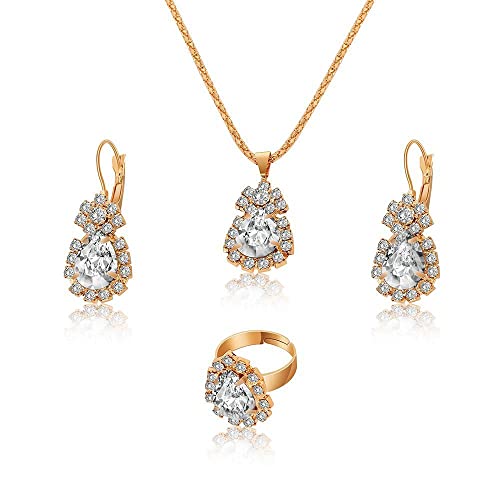 TTPSRY Kristall Brautschmuck Set für Frauen Strass Halskette Ohrringe Ring Hochzeit Brautjungfer Schmuck Set (Silber) von TTPSRY