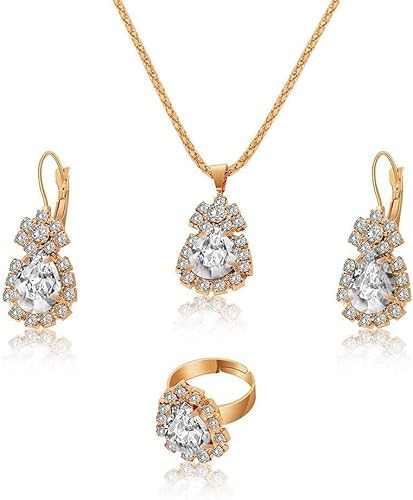 TTPSRYTropfenform Kristall Schmuckset Halskette Ohrringe Ring Damenmode Hochzeitsschmuck Elegant Glänzend Wassertropfen Anhänger Juwelenkollektion von TTPSRY