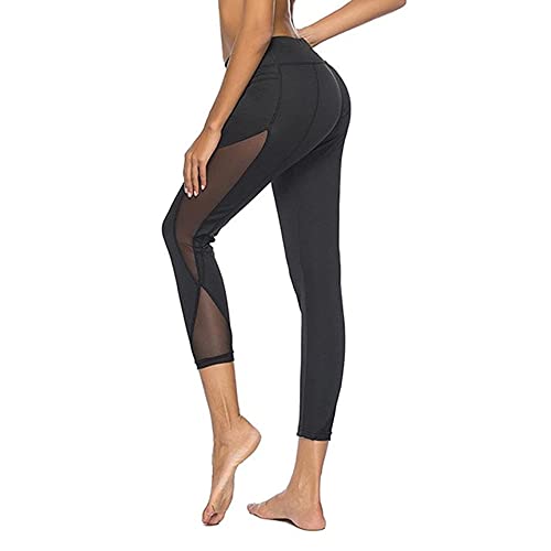 TTPSRY Mesh Leggings für Damen High Waist Sport Leggings mit Taschen Elastische Fitness Jogginghose Lange Pants für Sport Yoga Gym Alltag (M) von TTPSRY