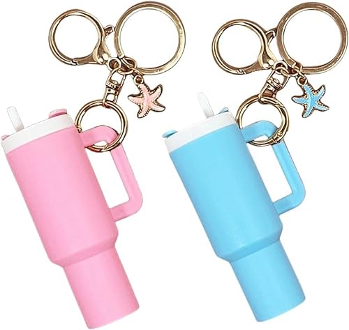 TTPSRY 2 Stück Becher Schlüsselanhänger Set Mini Thermobecher Anhänger Seestern Charm Taschenanhänger Damen Mädchen Schlüsselbund von TTPSRY