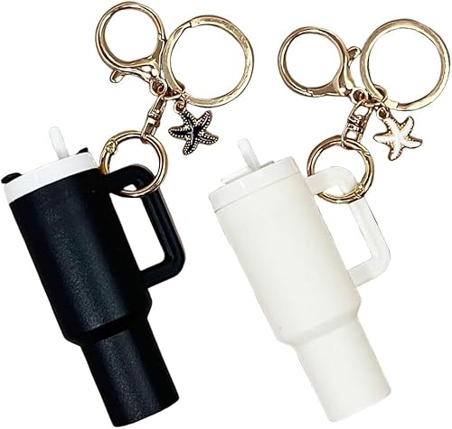 TTPSRY 2 Stück Becher Schlüsselanhänger Set Mini Thermobecher Anhänger Seestern Charm Taschenanhänger Damen Mädchen Schlüsselbund von TTPSRY