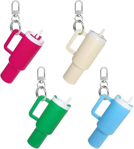 TTPSRY 4 Stück Mini Becher Schlüsselanhänger Set Trinkbecher Anhänger Metall Karabiner Taschenanhänger Damen von TTPSRY