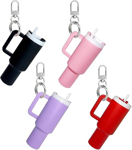 TTPSRY 4 Stück Mini Becher Schlüsselanhänger Set Trinkbecher Anhänger Metall Karabiner Taschenanhänger Damen von TTPSRY