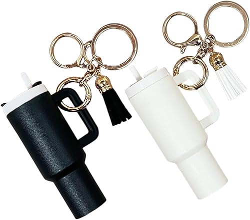 TTPSRY Mini Schlüsselanhänger Niedlicher Mini Cup Anhänger für Damen Schlüsselringe Schwarz&Weiß von TTPSRY
