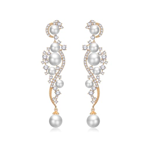 TTPSRY Elegante Tropfen Ohrringe Perlen Zirkonia Schmuck Luxus Braut Hochzeit Damen Ohrhänger Glänzend Edel Lange Ohrstecker von TTPSRY