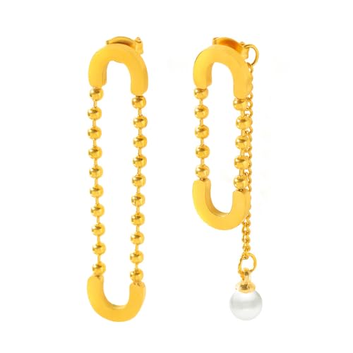 TTPSRY Asymmetrische Uform Ohrringe Kugelkette Kunstperle Anhänger Edelstahl Schmuck Damen Accessoires Elegant Trendig von TTPSRY