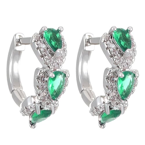 TTPSRY Herz Creolen Ohrringe Zirkonia Schmuck Damen Silber Blau Kristall Tropfen Elegant Luxus Hochwertig Glänzend von TTPSRY