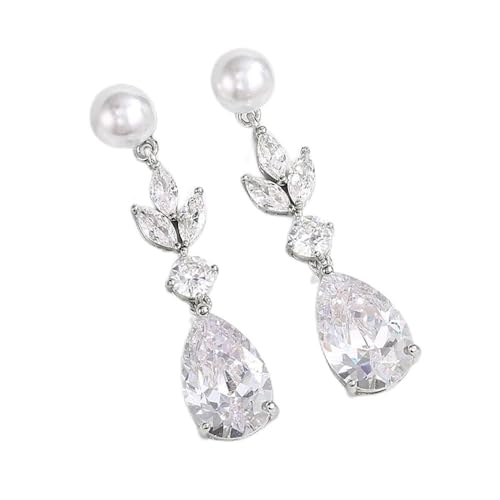 Ttpsry Elegante Tropfenform Ohrringe Mit Perlen Und Zirkonia Steinen Damen Schmuck Hochwertiger Modeschmuck Funkelnde Ohrhänger Für Besondere Anlässe Stilvolle Ohrringe Für Frauen von TTPSRY