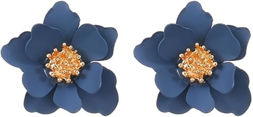 TTPSRY Ohrringe Einfache Blumen Ohrringe Bunte Mattierte Ohrringe Hypoallergen Süße Ohrringe mit Geschichteten Blütenblättern Schmuckgeschenk für Damen(Blau) von TTPSRY