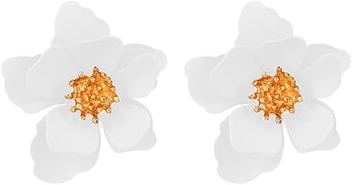 TTPSRY Ohrringe Einfache Blumen Ohrringe Bunte Mattierte Ohrringe Hypoallergen Süße Ohrringe mit Geschichteten Blütenblättern Schmuckgeschenk für Damen(Weiß) von TTPSRY