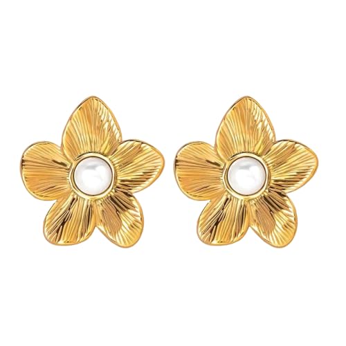 TTPSRY Blumen Ohrringe Edelstahl 18k Vergoldet Türkis Stein Schmuck Damen Ohrstecker Handgefertigt Vintage Elegant von TTPSRY