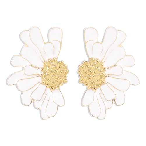 TTPSRY Blumen Ohrringe Gänseblümchen Emaille Ohrstecker Damen Schmuck Frühling Sommer Blüten Accessoires Weiß Gold von TTPSRY