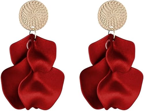 TTPSRY Ohrringe für Damen Mädchen Mode Einfache Ohrringe Blütenblatt Quaste Ohrringe Hypoallergene Schmuckgeschenk(Rot) von TTPSRY