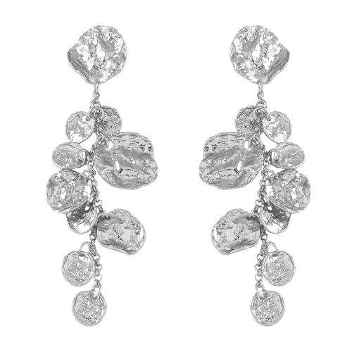 TTPSRY Ohrringe für Damen Unregelmäßige Blütenblatt Ohringe Boho Ohrringe Hypoallergene Ohrstecker Quaste Blumen Ohringe Modeschmuck Earrings (Silber) von TTPSRY