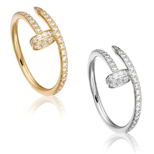TTPSRY Ringe Damen Offener Damenringe mit Zirkonia Verstellbare Silberring Einfacher Ring Hochzeitsringe Verdrehtes Zirkonia Ring Modeschmuck Damen Fingerring Schmuck für Frauen von TTPSRY