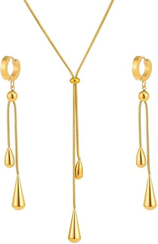 TTPSRY Tropfenform Schlangenkette Schmuckset Damen Halskette Ohrringe Elegant Wassertropfen Anhänger Klassisch Zeitlos Schmuck von TTPSRY