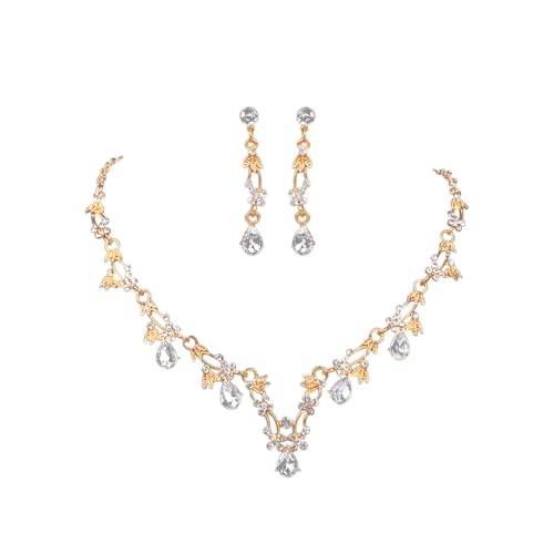 TTPSRY 2 Stück Tropfenform Kristall Schmuckset Halskette Ohrringe Hochzeitsschmuck Damen Elegant Luxuriös Glänzend Brautschmuck von TTPSRY