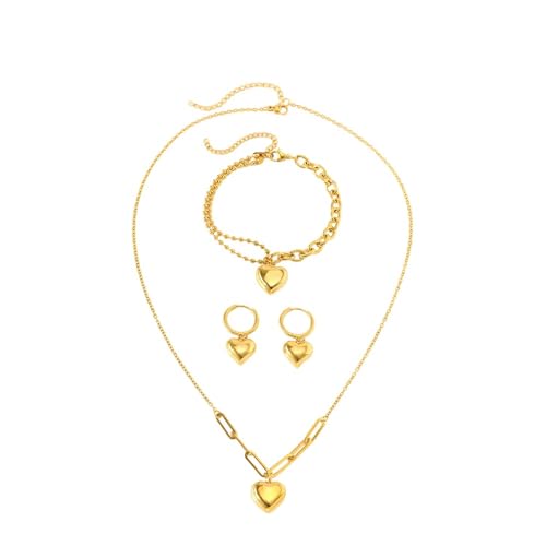 TTPSRY Herz Schmuckset Halskette Armband Ohrringe Edelstahl Anhänger Damen Accessoires Silberton Kettenset Herzform Schmuck von TTPSRY
