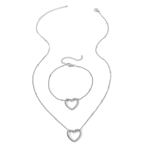 TTPSRY Herz Schmuckset Halskette Armband Edelstahl Anhänger Damen Schmuck Kette Herzanhänger Gliederkette Damenschmuck von TTPSRY