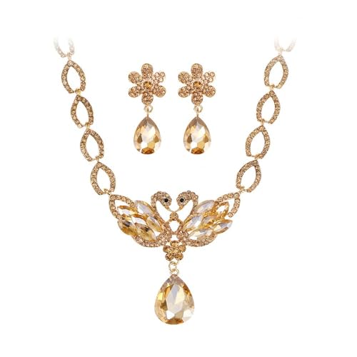 TTPSRY Schwan Schmuckset Kristall Halskette Ohrringe Damen Elegant Luxus Schmuck Glänzend Tropfen Anhänger Hochwertig von TTPSRY