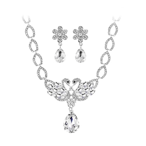 TTPSRY Schwan Schmuckset Kristall Halskette Ohrringe Damen Elegant Luxus Schmuck Glänzend Tropfen Anhänger Hochwertig von TTPSRY