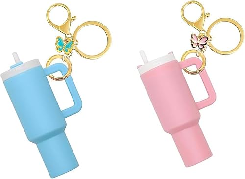 TTPSRY Stanley Cup Zubehör 2 Stück Schmetterling Becher Schlüsselanhänger Set Mini Trinkbecher Anhänger für Tasche,Dekorativer Schlüsselbund von TTPSRY