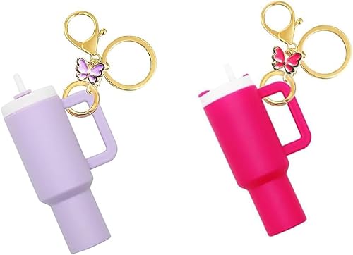 TTPSRY Stanley Cup Zubehör 2 Stück Schmetterling Becher Schlüsselanhänger Set Mini Trinkbecher Anhänger für Tasche,Dekorativer Schlüsselbund von TTPSRY