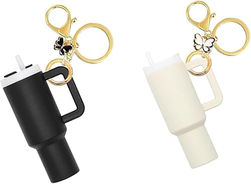 TTPSRY Stanley Cup Zubehör 2 Stück Schmetterling Becher Schlüsselanhänger Set Mini Trinkbecher Anhänger für Tasche,Dekorativer Schlüsselbund von TTPSRY