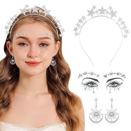 TTPSRY Stern Haarreif Set Kristall Haaraccessoires Schmuckset Glitzer Stirnband Ohrringe Gesichtsschmuck Kopfschmuck von TTPSRY