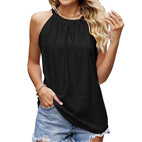 TTPSRY Tank Top Damen Neckholder Oberteile Ärmellose Blusentop Sommer Shirts Casual Lose Bluse Aushöhlen Öse (Schwarz/L) von TTPSRY