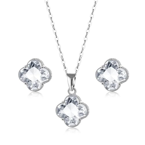 TTPSRY Kleeblatt Schmuckset Kristall Ohrringe Halskette Silber Anhänger Damen Elegant Klassisch Schmuck von TTPSRY