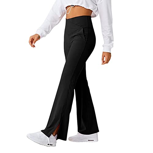 TTPSRY Yogahose Damen Lang Schlaghose mit Taschen High Waist Sporthose Fitness Activewear Hosen Jazzpants Bootcut Freizeithose (Schwarz/L) von TTPSRY