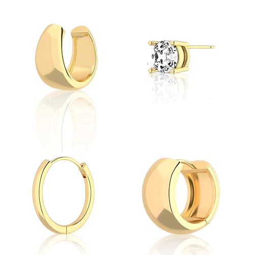 TTPSRY Ohrklemme Ohrstecker Set Minimalistisch Creolen Huggie Ohrringe Zirkonia Schmuck Damen Edel Elegant von TTPSRY