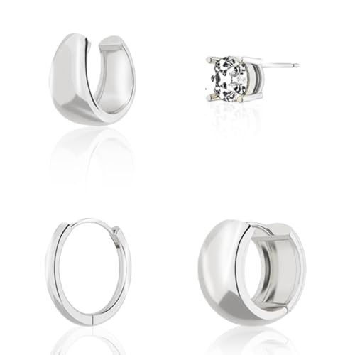 TTPSRY Ohrklemme Ohrstecker Set Minimalistisch Creolen Huggie Ohrringe Zirkonia Schmuck Damen Edel Elegant von TTPSRY