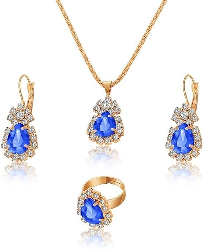 TTPSRYTropfenform Kristall Schmuckset Halskette Ohrringe Ring Damenmode Hochzeitsschmuck Elegant Glänzend Wassertropfen Anhänger Juwelenkollektion von TTPSRY
