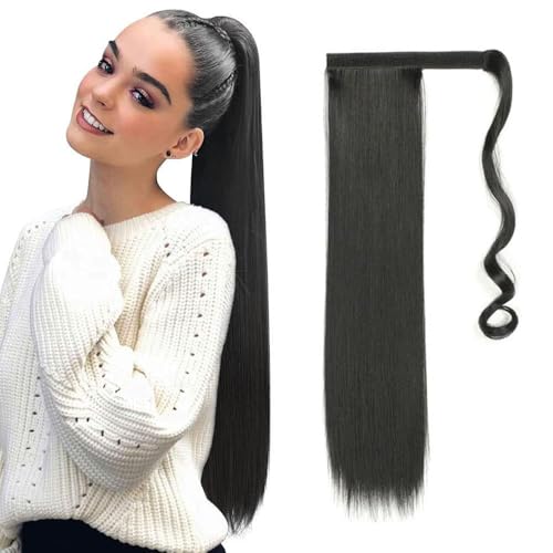 Ttpsry Langhaarige Pferdeschwanz Haarverlängerung 60cm Glattes Haarstück Synthetische Haarverlängerung Für Frauen Natürlich Aussehende Clip In Extensions Einfach Zu Befestigen Und Zu Entfernen(Black) von TTPSRY