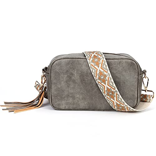 Leder Crossbody Bag Damen breiter Gurt Quaste umhängetasche Damen klein Moderne Taschen mit breitem Schultergurt Umhängetasche Damen mit Breitem Gurt für Travel Lady Geldbörse von TTSAM