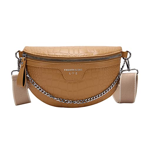 TTSAM Crossbody Bag Damen Breiter Gurt, leder umhängetasche, Bauchtasche Geldbörse, Kleine mit und Abnehmbar Schultergurt, Handytasche Zum Umhängen, 23CM*15CM*8CM, Braun mit Kette von TTSAM
