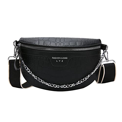 TTSAM Crossbody Bag Damen Leder Breiter Gurt Umhängetasche Bauchtasche Damen Leder Umhängetasche Damen Moderne Taschen mit Breitem Schultergurt Brusttasche Damen (Polyurethan mit Weißem Krokodilmuste) von TTSAM