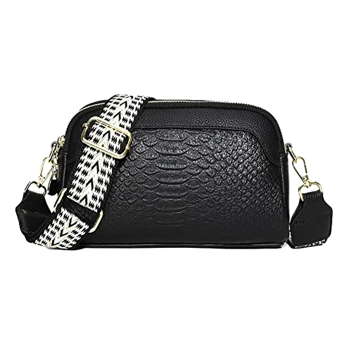 TTSAM leder umhängetasche damen moderne taschen mit breitem schultergurt brusttasche damen crossbag damen handtasche mit breitem gurt klein crossbody bag oder hüfttasche damen (Black#), 23CM*14CM*7CM von TTSAM