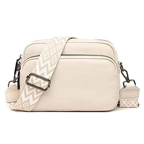 TTSAM leder umhängetasche damen moderne taschen mit breitem schultergurt brusttasche crossbag handtasche gurt klein crossbody bag oder hüfttasche (Beige#2), 23CM*14CM*7CM von TTSAM