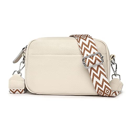 TTSAM leder umhängetasche damen moderne taschen mit breitem schultergurt brusttasche crossbag handtasche mit gurt klein crossbody bag oder hüfttasche (Beige#3) von TTSAM