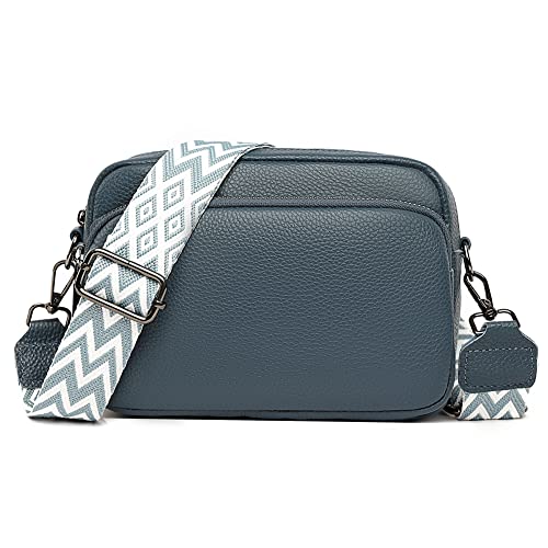 TTSAM leder umhängetasche damen moderne taschen mit breitem schultergurt brusttasche crossbag handtasche mit gurt klein crossbody bag oder hüfttasche (Blue#2) von TTSAM