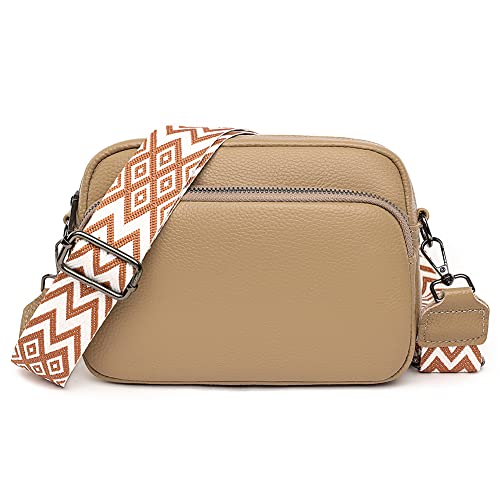 TTSAM leder umhängetasche damen moderne taschen mit breitem schultergurt brusttasche damen crossbag handtasche mit breitem gurt klein crossbody bag oder hüfttasche damen (Khaki#2), 23CM*14CM*7CM von TTSAM