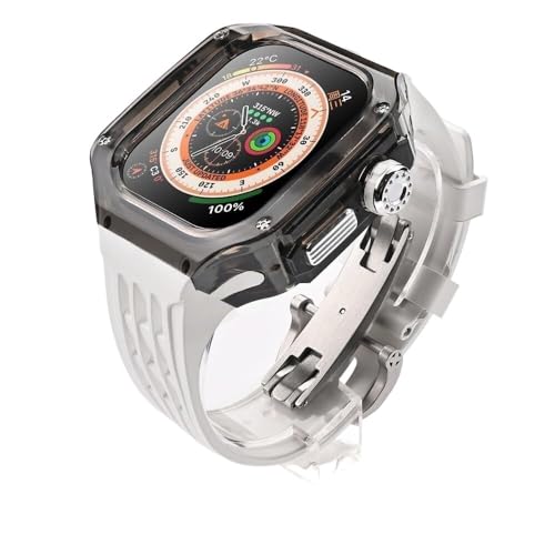 TTUCFA Fluororubber Uhrenarmband + transparente Uhrenhüllen, modifiziertes Set, für iWatch Serie Ultra 8, 7, 6, 5, 4 SE, Silikonarmband, transparente Mod Kit-Hülle, für Apple Watch 49 mm, 45 mm, 44 von TTUCFA