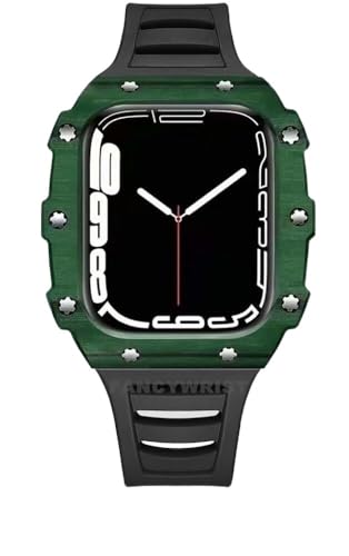 TTUCFA Uhrengehäuse aus Karbonfaser-Keramik, Gummi-Uhrenarmband-Modifikationsset, für Apple Watch 8, 7, 6, SE, 5, 4, 3, Watch Mod Kit, für iWatch 45 mm, 44 mm, 41 mm, 40 mm, Ersatzzubehör, 44mm, Achat von TTUCFA