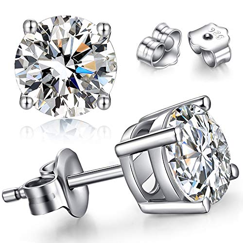 TTVOVO Damen Ohrstecker Silber 925 Ohrringe Brillanten Prinzessin Zirkonia CZ Diamant Ohrstecker für Frauen Männer Mädchen Ohr Runde 4 Klauengestüt Piercing Ohrringe Hypoallergen Schmuck Größe in 5MM von TTVOVO