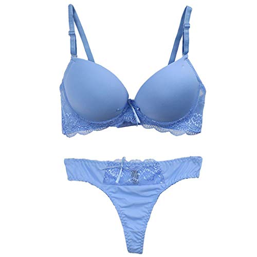 TTWOMEN Damen Mode Klebe BH Trägerloser Push-up Spitze T-Hosen Selbstklebendem Silikon Nackt Unsichtbar Invisible Bras Tunnelzug Abendkleider Ballkleider Unterwäsche Anzug (Hellblau, 85B) von TTWOMEN