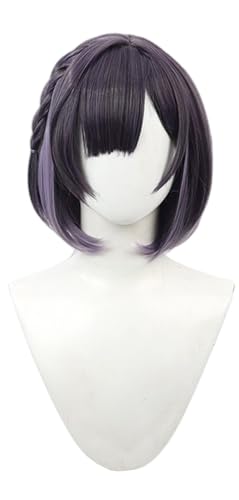 TTYAO REII Anime-Cosplay-Perücke, dunkelviolett, Ombré-Stil, kurzes, glattes Haar mit Pony, Kunstfaser-Perücke für Rollenspiel-Partys von TTYAO REII